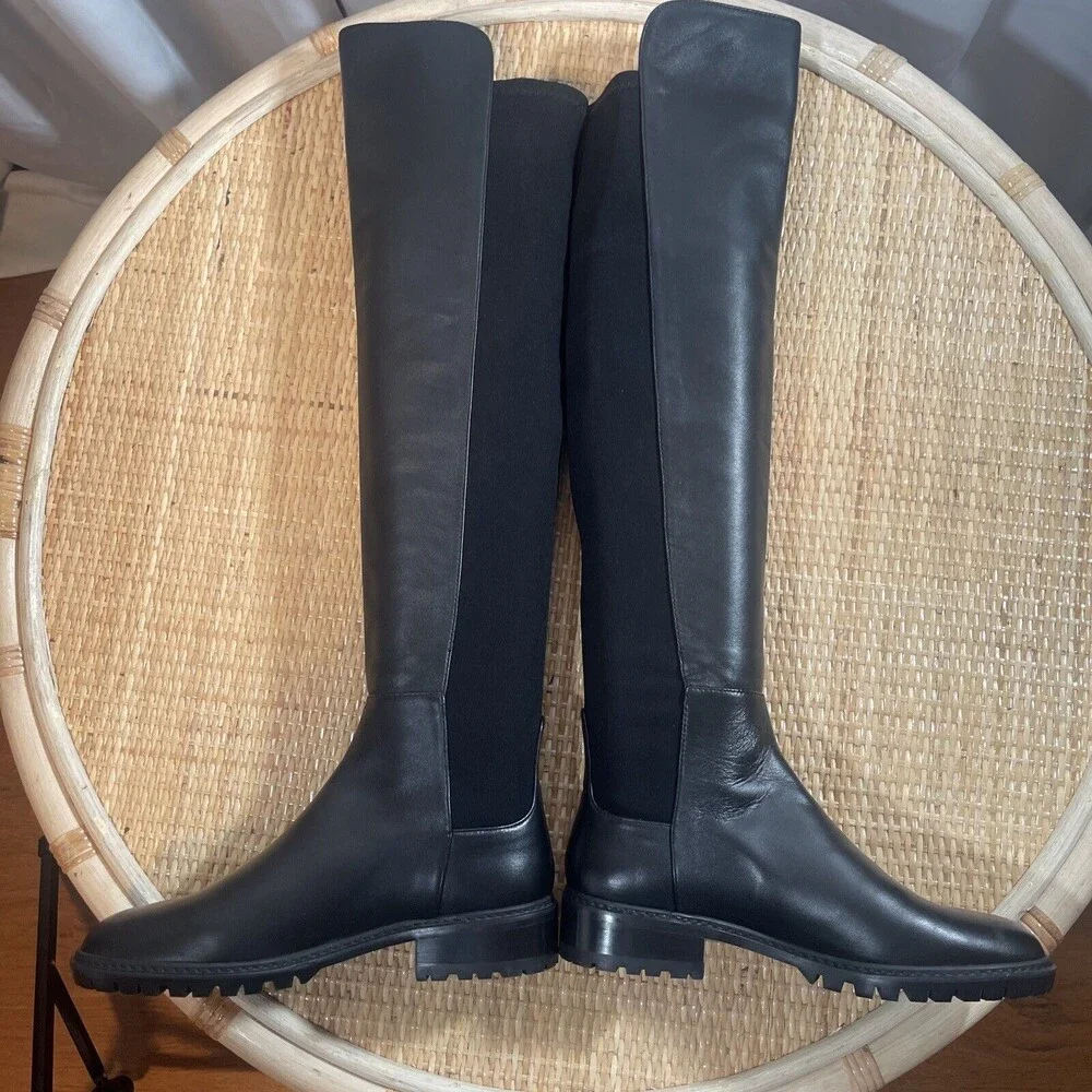 Stuart Weitzman Schizo Black Leather Over The Knee Boot Sz 4 New W/Out Tag